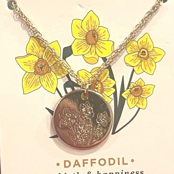 NWT - March birth flower necklace featuring a daffodil pendant on a 16" chain. - Picture 3 of 4